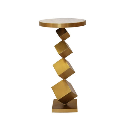Worlds Away - Stacked Cube Base Side Table In Antique Brass With Inset White Marble Top - SALVADOR view 4