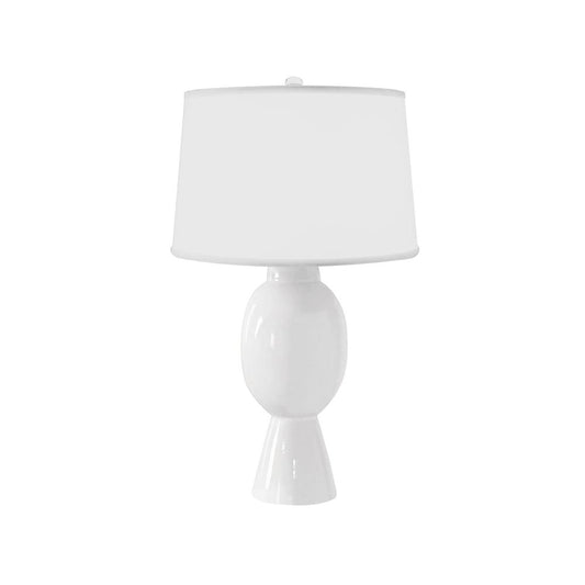 Worlds Away - Tall Bulb Shape Ceramic Table Lamp With White Linen Shade In White - DOVER WH view 1