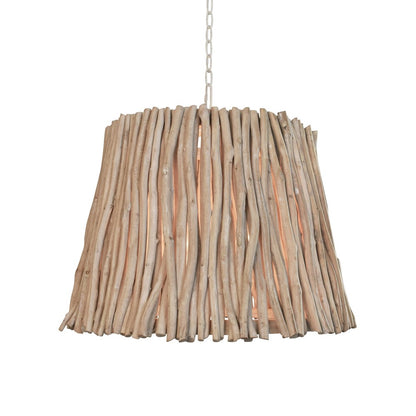Worlds Away - Tapered Drum Pendant Handcrafted With Whitewash Eucalyptus Wood - CREW view 2