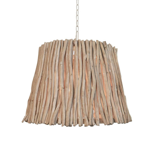 Worlds Away - Tapered Drum Pendant Handcrafted With Whitewash Eucalyptus Wood - CREW view 2