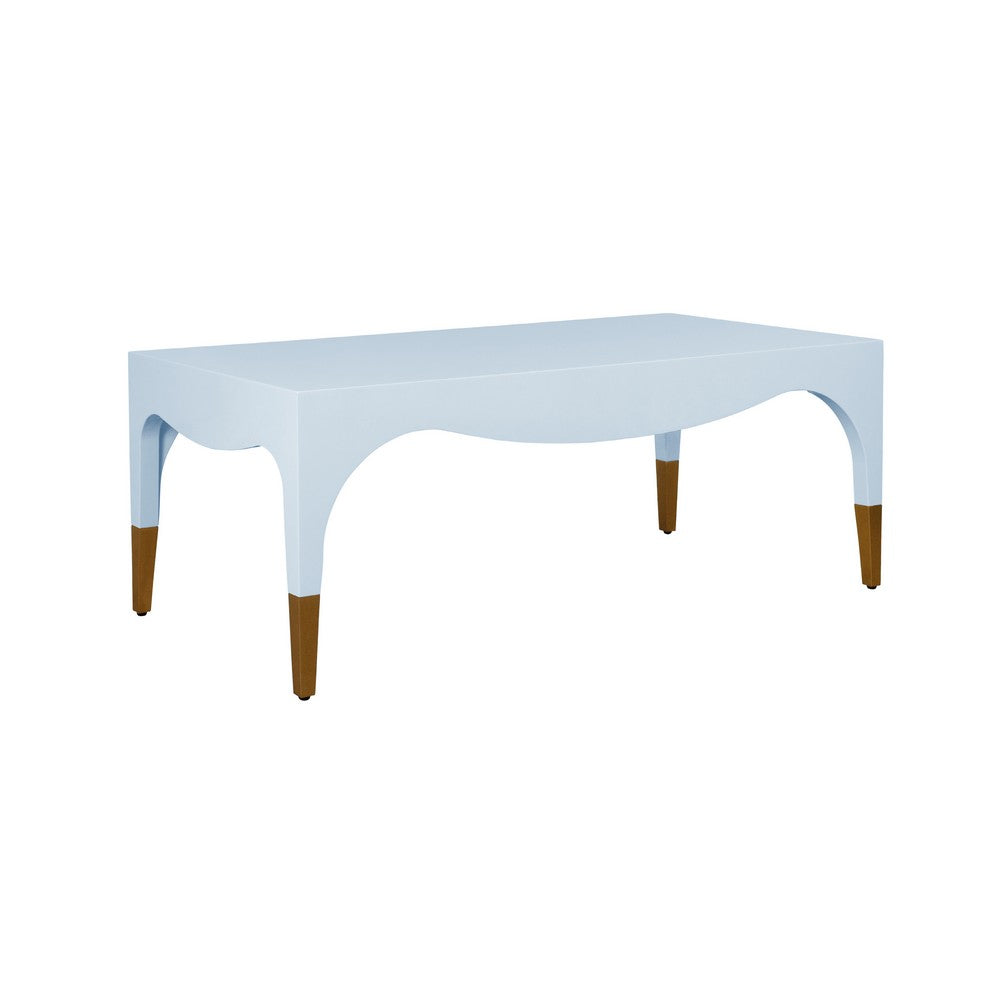 Worlds Away - Tapered Leg Coffee Table With Antique Brass Foot Caps In Light Blue Lacquer - MEDINA LB view 1