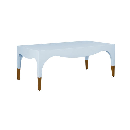 Worlds Away - Tapered Leg Coffee Table With Antique Brass Foot Caps In Light Blue Lacquer - MEDINA LB view 1