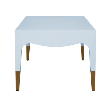 Worlds Away - Tapered Leg Coffee Table With Antique Brass Foot Caps In Light Blue Lacquer - MEDINA LB view 3