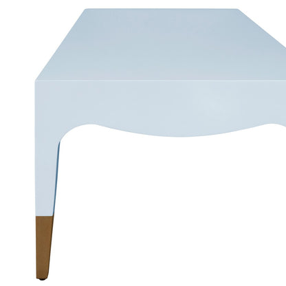 Worlds Away - Tapered Leg Coffee Table With Antique Brass Foot Caps In Light Blue Lacquer - MEDINA LB view 4