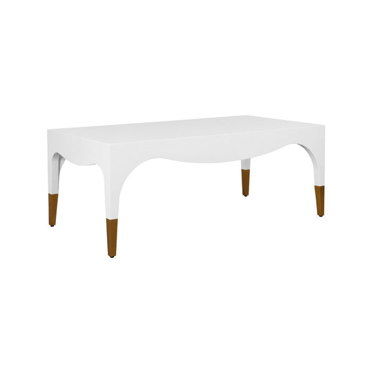Worlds Away - Tapered Leg Coffee Table With Antique Brass Foot Caps In White Lacquer - MEDINA WH view 1