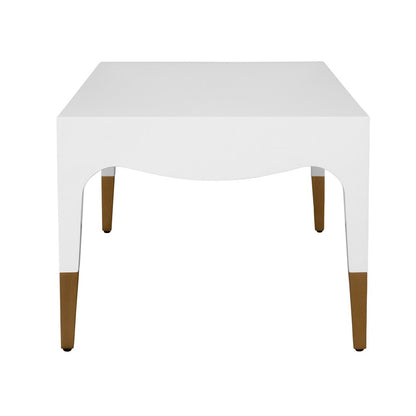 Worlds Away - Tapered Leg Coffee Table With Antique Brass Foot Caps In White Lacquer - MEDINA WH view 3