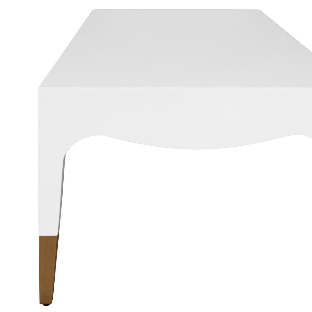 Worlds Away - Tapered Leg Coffee Table With Antique Brass Foot Caps In White Lacquer - MEDINA WH view 4