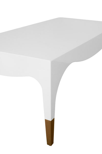 Worlds Away - Tapered Leg Coffee Table With Antique Brass Foot Caps In White Lacquer - MEDINA WH view 5
