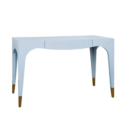 Worlds Away - Tapered Leg, One Drawer Desk With Antique Brass Foot Caps In Light Blue Lacquer - MANDI LB view 1