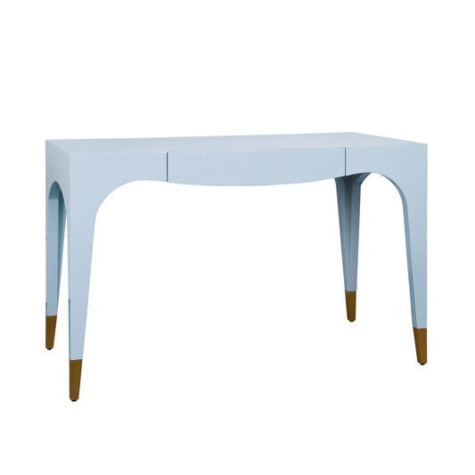 Worlds Away - Tapered Leg, One Drawer Desk With Antique Brass Foot Caps In Light Blue Lacquer - MANDI LB view 1