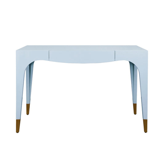 Worlds Away - Tapered Leg, One Drawer Desk With Antique Brass Foot Caps In Light Blue Lacquer - MANDI LB view 2