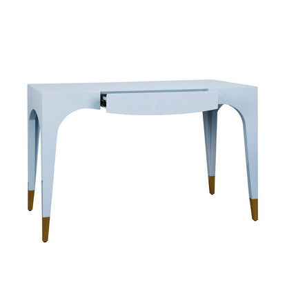 Worlds Away - Tapered Leg, One Drawer Desk With Antique Brass Foot Caps In Light Blue Lacquer - MANDI LB view 3