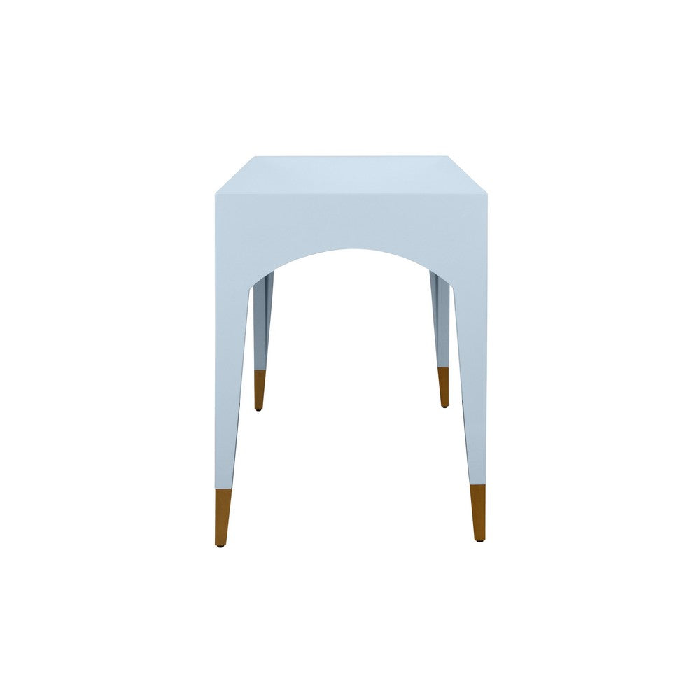 Worlds Away - Tapered Leg, One Drawer Desk With Antique Brass Foot Caps In Light Blue Lacquer - MANDI LB view 4