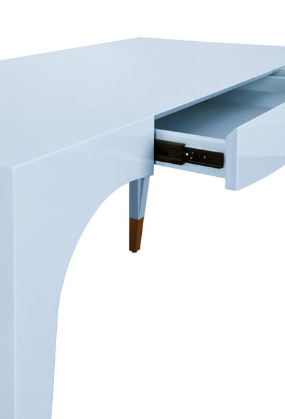 Worlds Away - Tapered Leg, One Drawer Desk With Antique Brass Foot Caps In Light Blue Lacquer - MANDI LB view 5