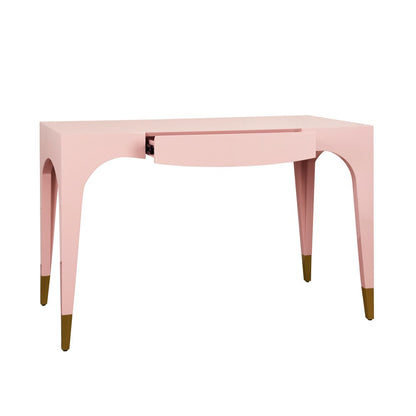 Worlds Away - Tapered Leg, One Drawer Desk With Antique Brass Foot Caps In Pink Lacquer - MANDI PI view 3