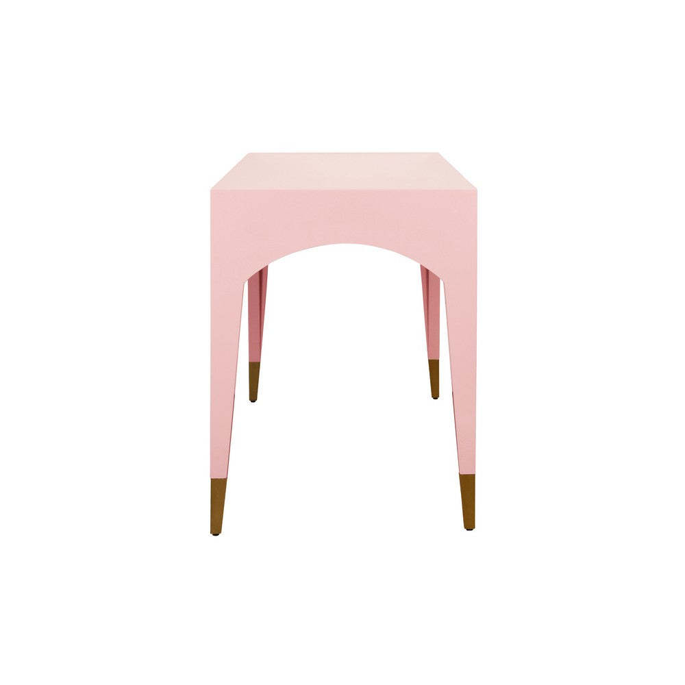 Worlds Away - Tapered Leg, One Drawer Desk With Antique Brass Foot Caps In Pink Lacquer - MANDI PI view 4