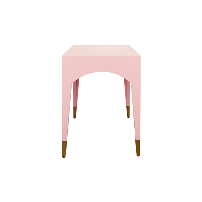 Worlds Away - Tapered Leg, One Drawer Desk With Antique Brass Foot Caps In Pink Lacquer - MANDI PI view 4