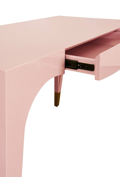 Worlds Away - Tapered Leg, One Drawer Desk With Antique Brass Foot Caps In Pink Lacquer - MANDI PI view 5