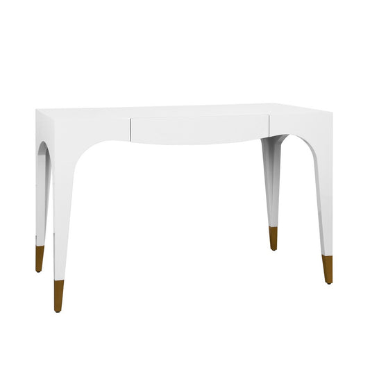 Worlds Away - Tapered Leg, One Drawer Desk With Antique Brass Foot Caps In White Lacquer - MANDI WH view 1