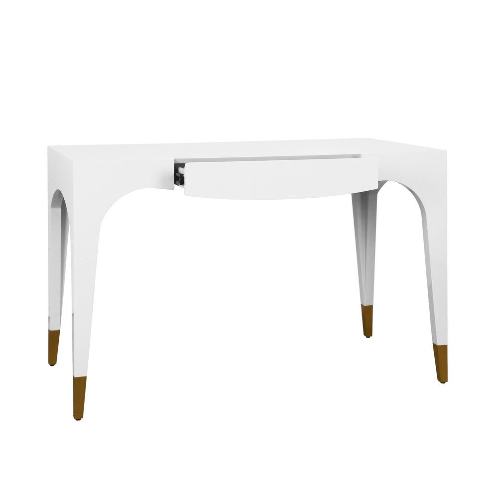 Worlds Away - Tapered Leg, One Drawer Desk With Antique Brass Foot Caps In White Lacquer - MANDI WH view 3