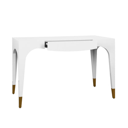 Worlds Away - Tapered Leg, One Drawer Desk With Antique Brass Foot Caps In White Lacquer - MANDI WH view 3
