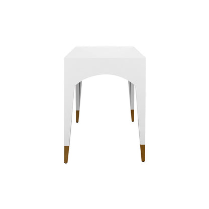 Worlds Away - Tapered Leg, One Drawer Desk With Antique Brass Foot Caps In White Lacquer - MANDI WH view 4