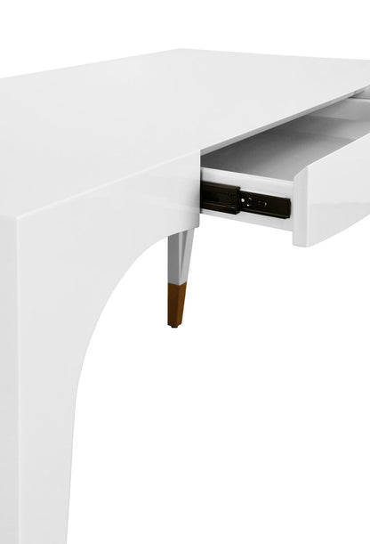 Worlds Away - Tapered Leg, One Drawer Desk With Antique Brass Foot Caps In White Lacquer - MANDI WH view 5