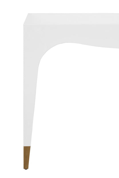 Worlds Away - Tapered Leg, One Drawer Desk With Antique Brass Foot Caps In White Lacquer - MANDI WH view 6