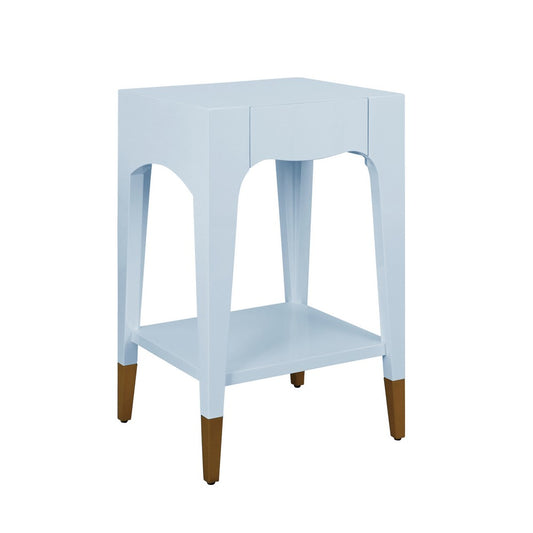 Worlds Away - Tapered Leg One Drawer Side Table With Antique Brass Foot Caps In Light Blue Lacquer - Starlight Blue - PATTI LB view 1