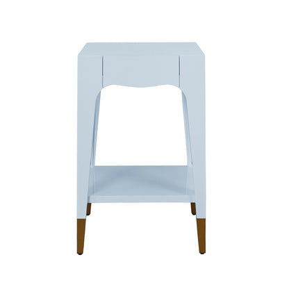 Worlds Away - Tapered Leg One Drawer Side Table With Antique Brass Foot Caps In Light Blue Lacquer - Starlight Blue - PATTI LB view 2