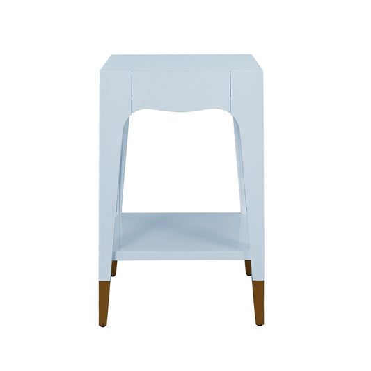 Worlds Away - Tapered Leg One Drawer Side Table With Antique Brass Foot Caps In Light Blue Lacquer - Starlight Blue - PATTI LB view 2