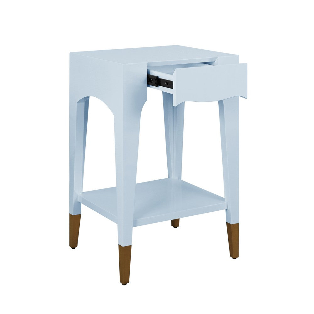 Worlds Away - Tapered Leg One Drawer Side Table With Antique Brass Foot Caps In Light Blue Lacquer - Starlight Blue - PATTI LB view 3