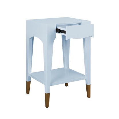 Worlds Away - Tapered Leg One Drawer Side Table With Antique Brass Foot Caps In Light Blue Lacquer - Starlight Blue - PATTI LB view 3