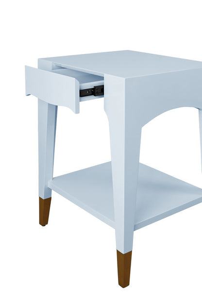 Worlds Away - Tapered Leg One Drawer Side Table With Antique Brass Foot Caps In Light Blue Lacquer - Starlight Blue - PATTI LB view 5