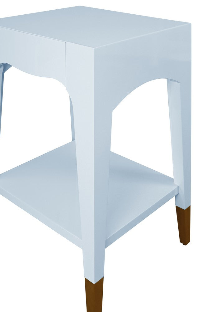 Worlds Away - Tapered Leg One Drawer Side Table With Antique Brass Foot Caps In Light Blue Lacquer - Starlight Blue - PATTI LB view 6