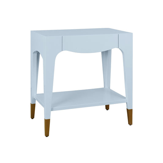 Worlds Away - Tapered Leg One Drawer Side Table With Antique Brass Foot Caps In Light Blue Lacquer - Starlight Blue - RONNY LB view 1