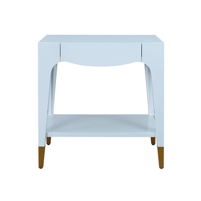 Worlds Away - Tapered Leg One Drawer Side Table With Antique Brass Foot Caps In Light Blue Lacquer - Starlight Blue - RONNY LB view 2