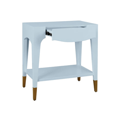 Worlds Away - Tapered Leg One Drawer Side Table With Antique Brass Foot Caps In Light Blue Lacquer - Starlight Blue - RONNY LB view 3