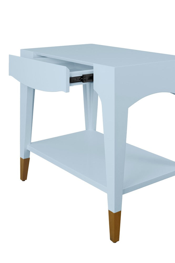 Worlds Away - Tapered Leg One Drawer Side Table With Antique Brass Foot Caps In Light Blue Lacquer - Starlight Blue - RONNY LB view 5