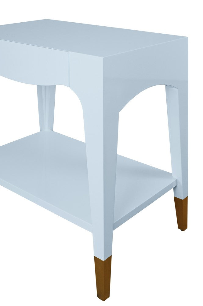 Worlds Away - Tapered Leg One Drawer Side Table With Antique Brass Foot Caps In Light Blue Lacquer - Starlight Blue - RONNY LB view 6