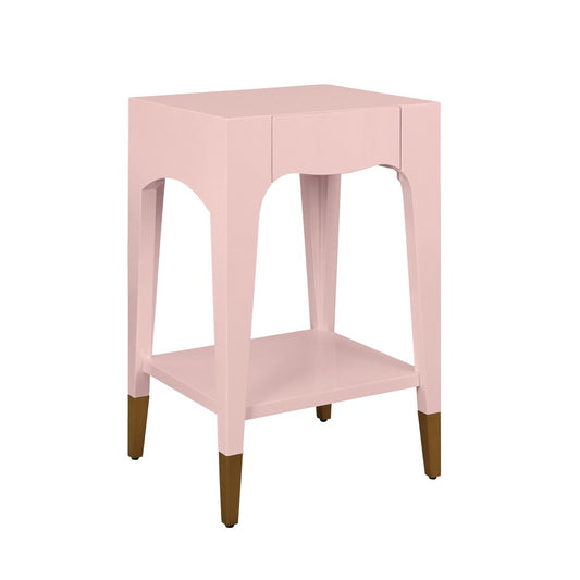 Worlds Away - Tapered Leg One Drawer Side Table With Antique Brass Foot Caps In Pink Lacquer - Peach Whip - PATTI PI view 1