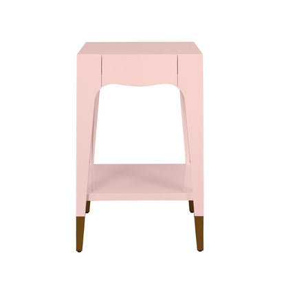 Worlds Away - Tapered Leg One Drawer Side Table With Antique Brass Foot Caps In Pink Lacquer - Peach Whip - PATTI PI view 2