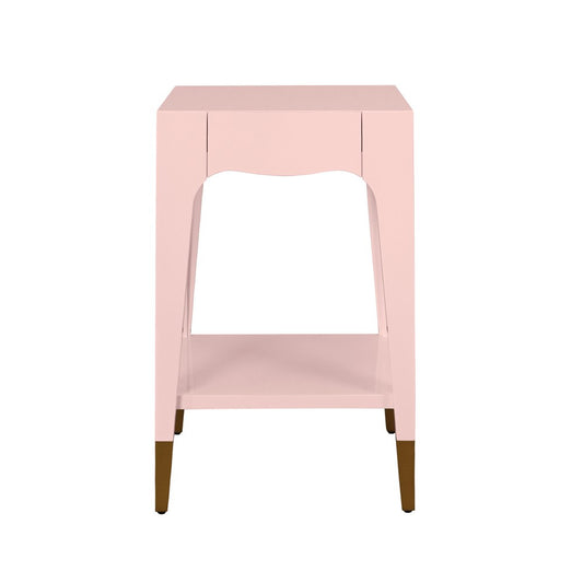Worlds Away - Tapered Leg One Drawer Side Table With Antique Brass Foot Caps In Pink Lacquer - Peach Whip - PATTI PI view 2