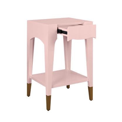 Worlds Away - Tapered Leg One Drawer Side Table With Antique Brass Foot Caps In Pink Lacquer - Peach Whip - PATTI PI view 3