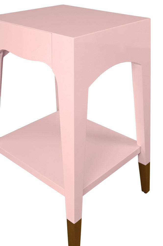 Worlds Away - Tapered Leg One Drawer Side Table With Antique Brass Foot Caps In Pink Lacquer - Peach Whip - PATTI PI view 5