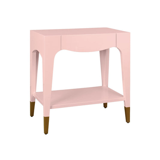 Worlds Away - Tapered Leg One Drawer Side Table With Antique Brass Foot Caps In Pink Lacquer - Peach White - RONNY PI view 1