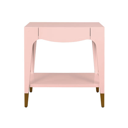 Worlds Away - Tapered Leg One Drawer Side Table With Antique Brass Foot Caps In Pink Lacquer - Peach White - RONNY PI view 2