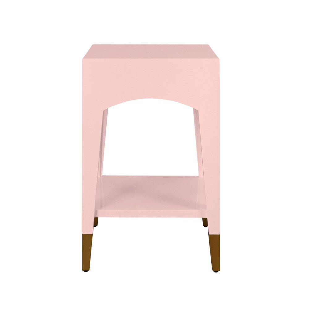 Worlds Away - Tapered Leg One Drawer Side Table With Antique Brass Foot Caps In Pink Lacquer - Peach White - RONNY PI view 4