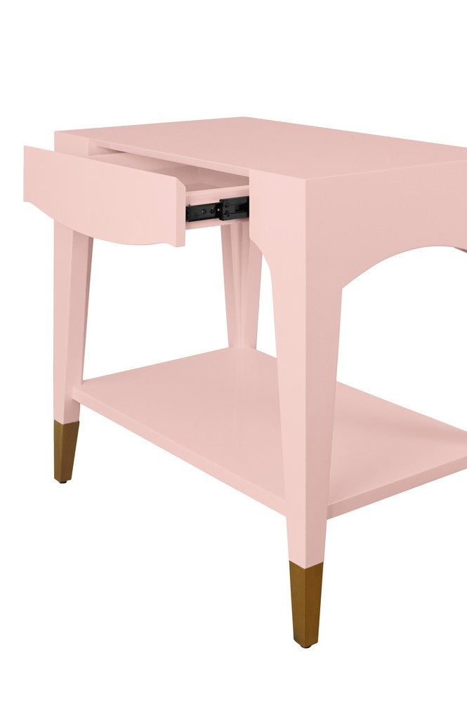 Worlds Away - Tapered Leg One Drawer Side Table With Antique Brass Foot Caps In Pink Lacquer - Peach White - RONNY PI view 5