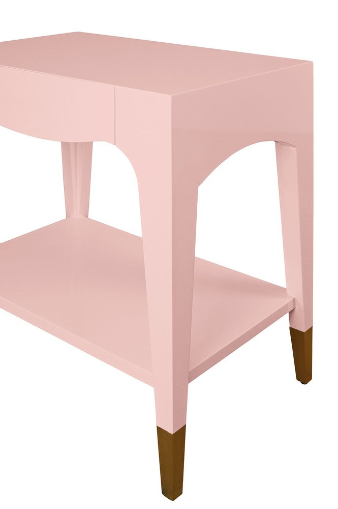 Worlds Away - Tapered Leg One Drawer Side Table With Antique Brass Foot Caps In Pink Lacquer - Peach White - RONNY PI view 6
